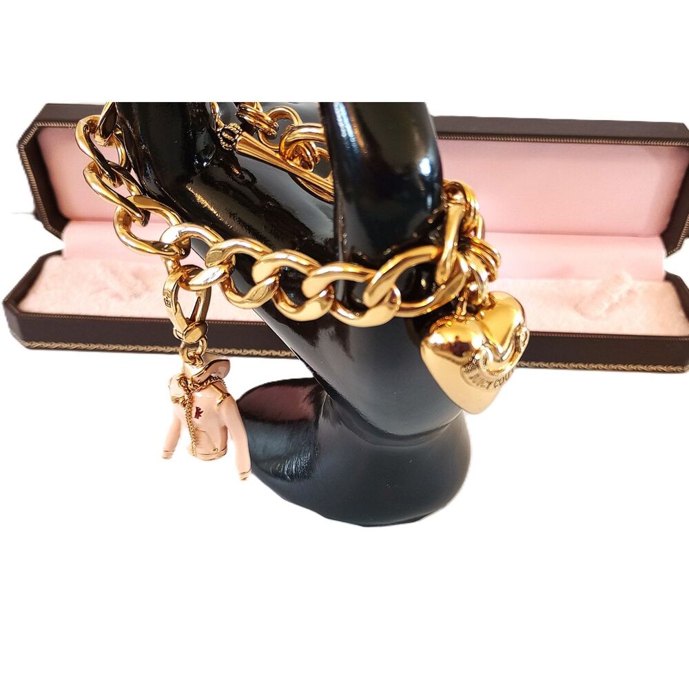 Vintage Juicy Couture chunky bracelet with charms pink hoodie golden heart